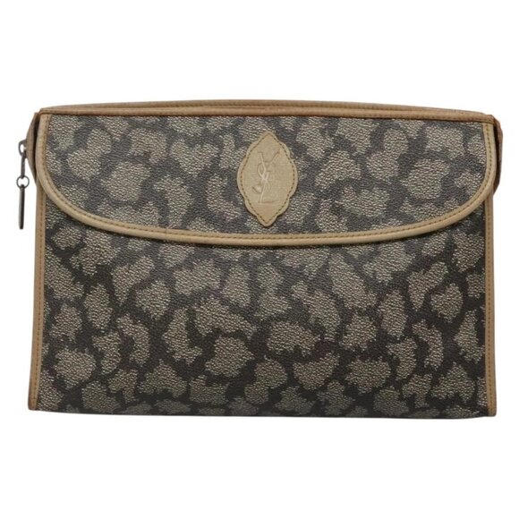 SAINT LAURENT Clutch Bag 2Set Beige Brown gold Auth - Picture 2 of 16